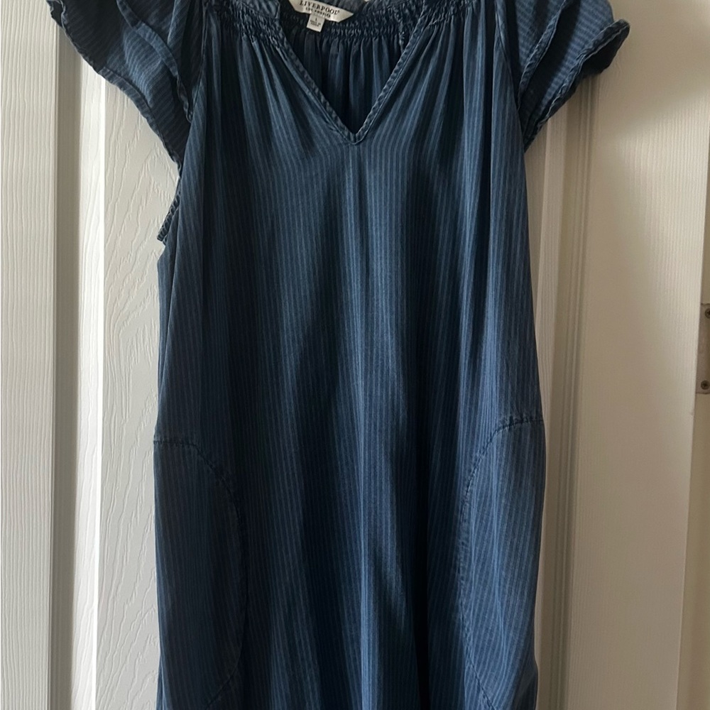 Liverpool Navy Blue Pinstripe Peasant Top
